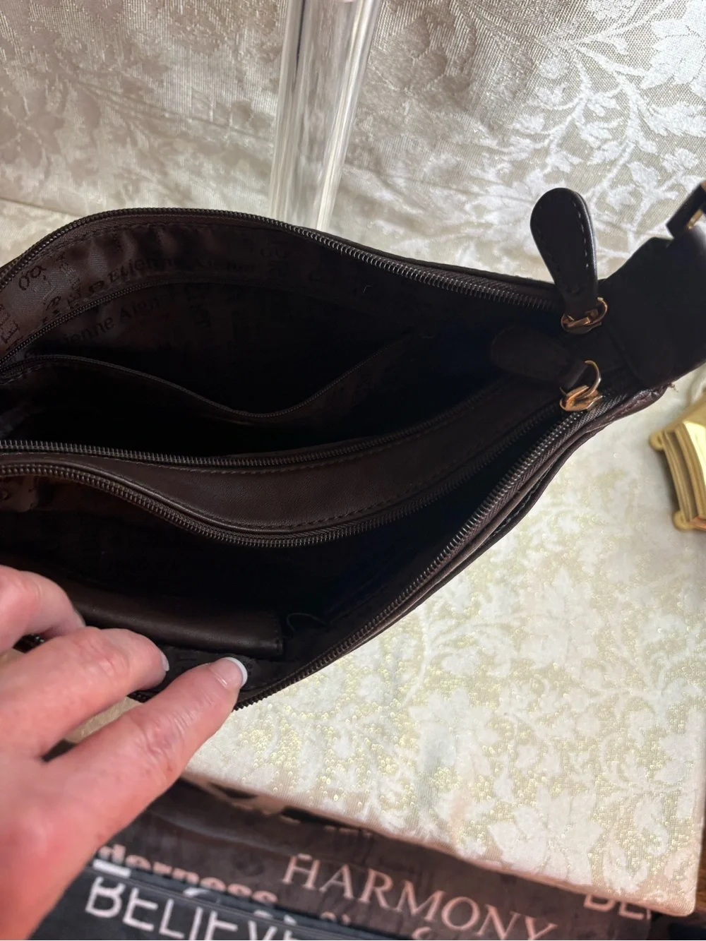 Etienne Aigner Brown Leather Shoulder Bag with Gold Hardware